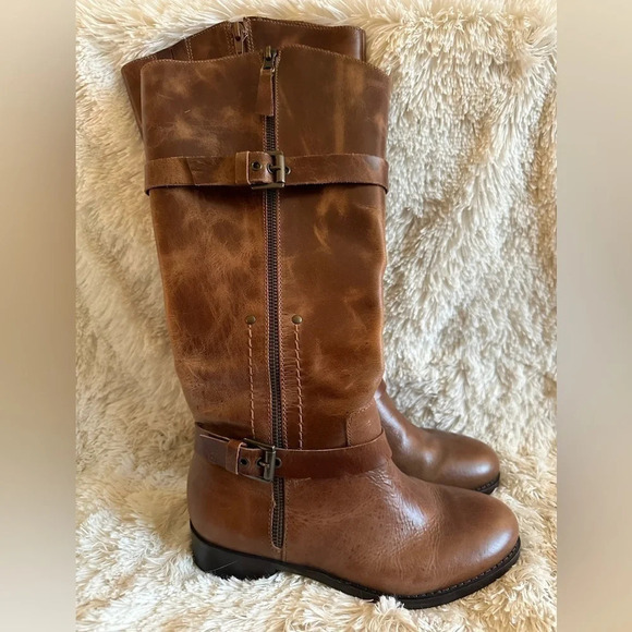 MATISSE Anthropologie 6.5 WIDE CALF Leather Militia Tall Riding Boot Distressed - Picture 5 of 16